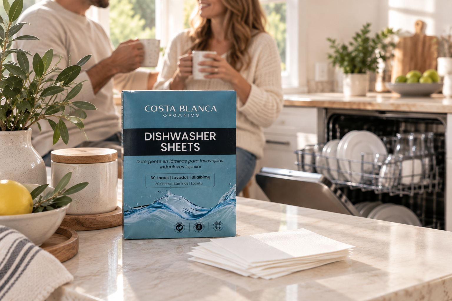 Costa Blanca Organics bekvapiai indaplovės lapeliai